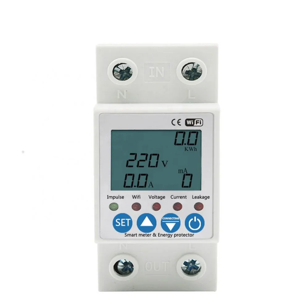 Protector de tensión y medidor de consumo electrico RIEL DIN – 63A – Monofásico – TUYA Wifi — vista principal | Mi Casa Mi Lugar