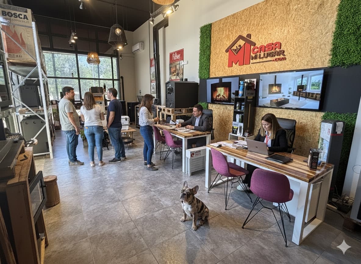Equipo de Mi Casa Mi Lugar asesorando clientes en el showroom