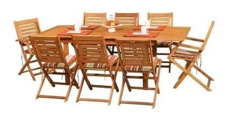 Combo Mesa Ecomadera Extensible + 6 Silla Ecomaderas Amancay Plegables De Madera