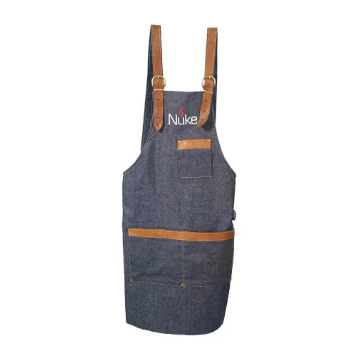 Delantal Parrillero Chef - Jean con vivos de cuero y logo Ñuke — vista principal, Ñuke