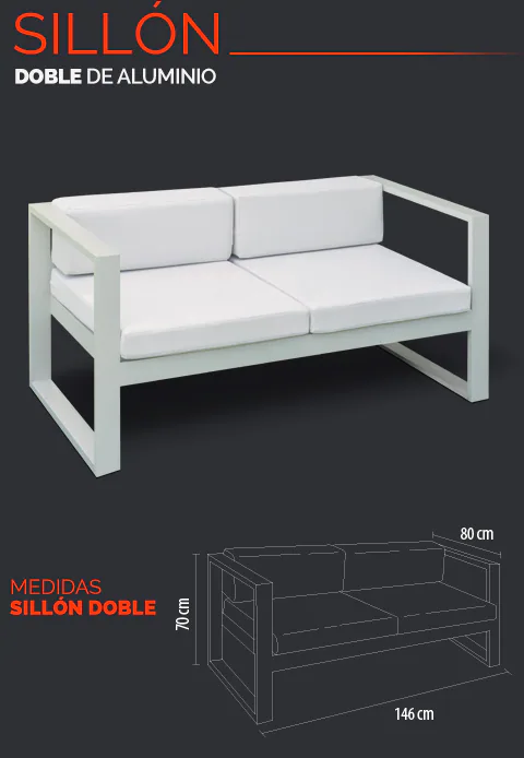 Sillón doble Aluminio con 2 almohadones y 2 respaldos