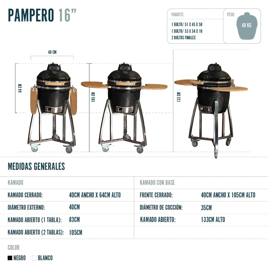 Kamado Argentino Asador Pampero 16" Blanco — detalle oficial 2 | Mi Casa Mi Lugar