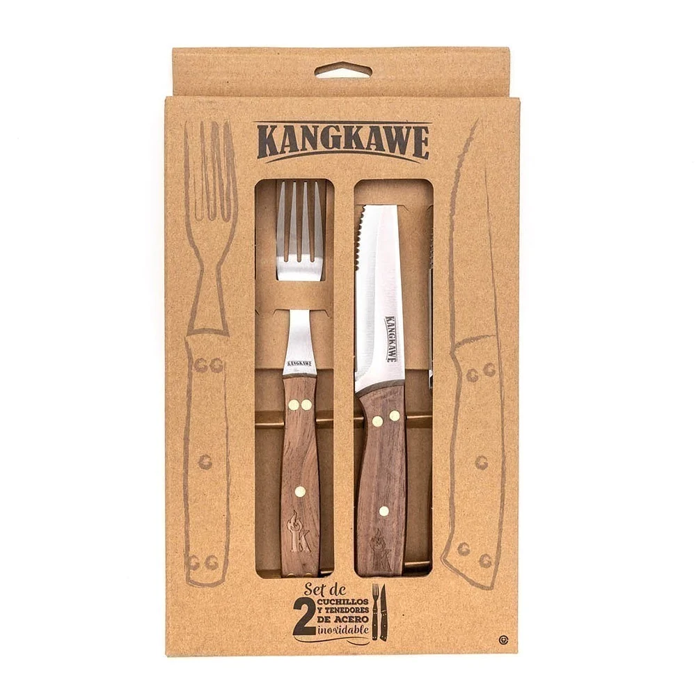 Set de 2 Cuchillos 5" + 2 Tenedores Asado Kangkawe — vista principal oficial | Mi Casa Mi Lugar