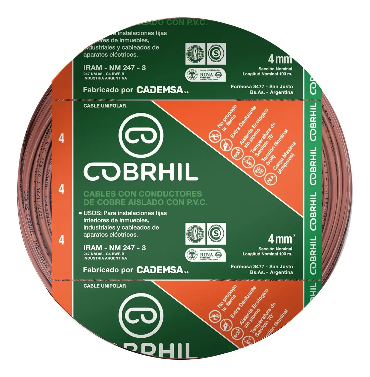 Rollo cable Cobrhil unipolar 1 x 4,00mm – IRAM – 100 metros (MARRON) — vista principal | Mi Casa Mi Lugar