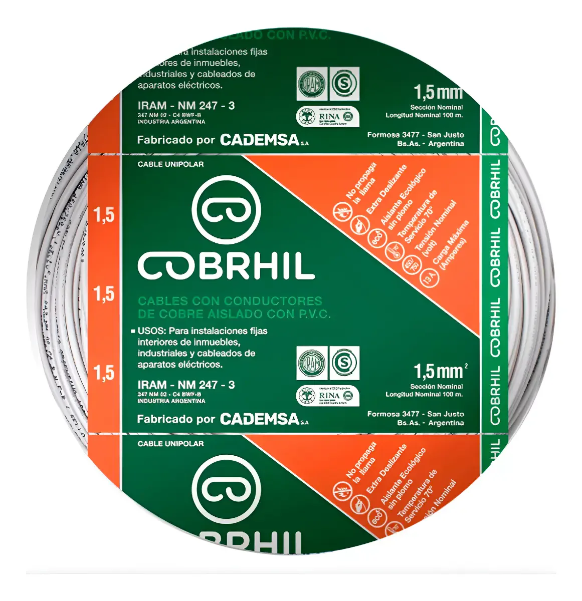 Rollo cable Cobrhil unipolar 1 x 1,50mm – IRAM – 100 metros (BLANCO) — vista principal | Mi Casa Mi Lugar