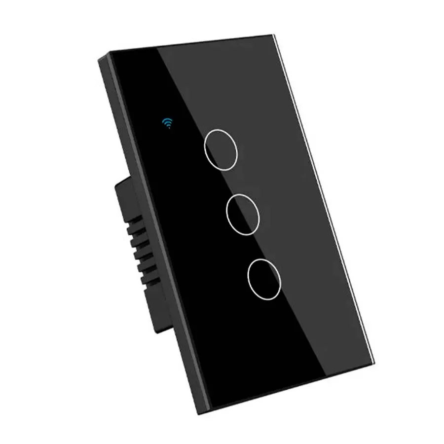 Tecla Tactil Wifi Vidrio 3 Canales – APP TUYA – Negro — vista principal | Mi Casa Mi Lugar
